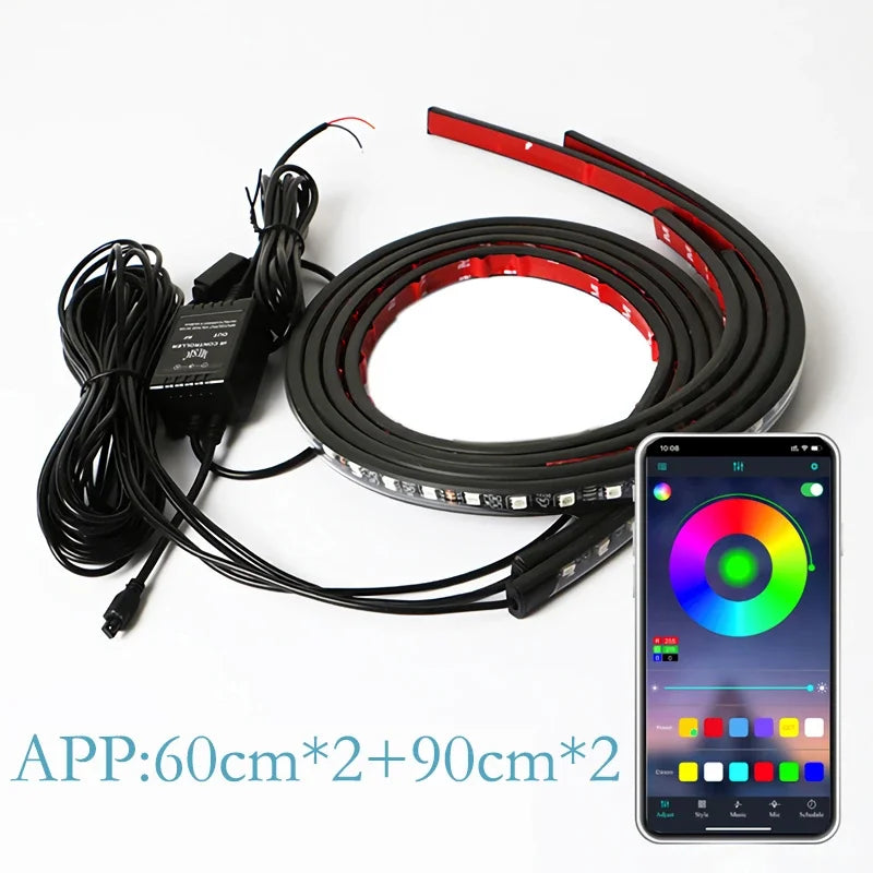 Car Underglow Neon Light Flexible LED Strip Underbody Remote/APP Control RGB Dream Color Auto Decorative Ambient Atmosphere Lamp
