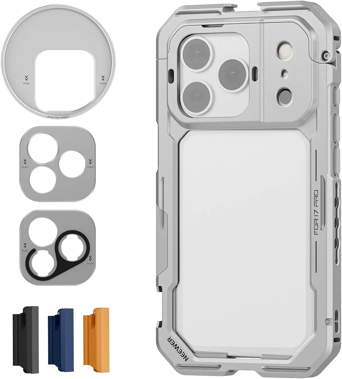 NEEWER Phone Cage for iPhone 17 Pro/Pro Max Quick Release Video Rig Stabilizer with 67mm Filter Ring Accessory