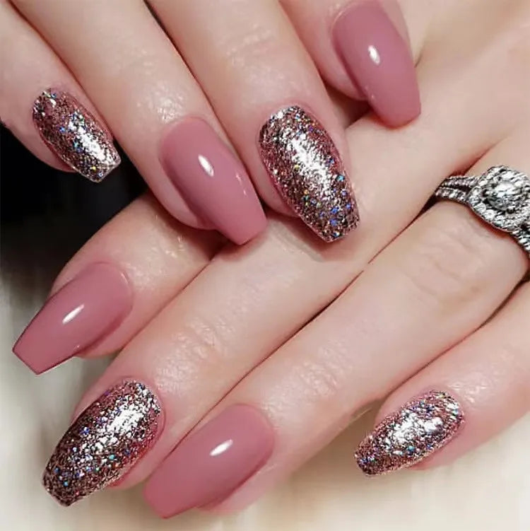 24pcs Flash False Nails Taro Purple Press on Nails French Fashion White Edge False Nails Full Cover Acrylic Nails Set Press Ons