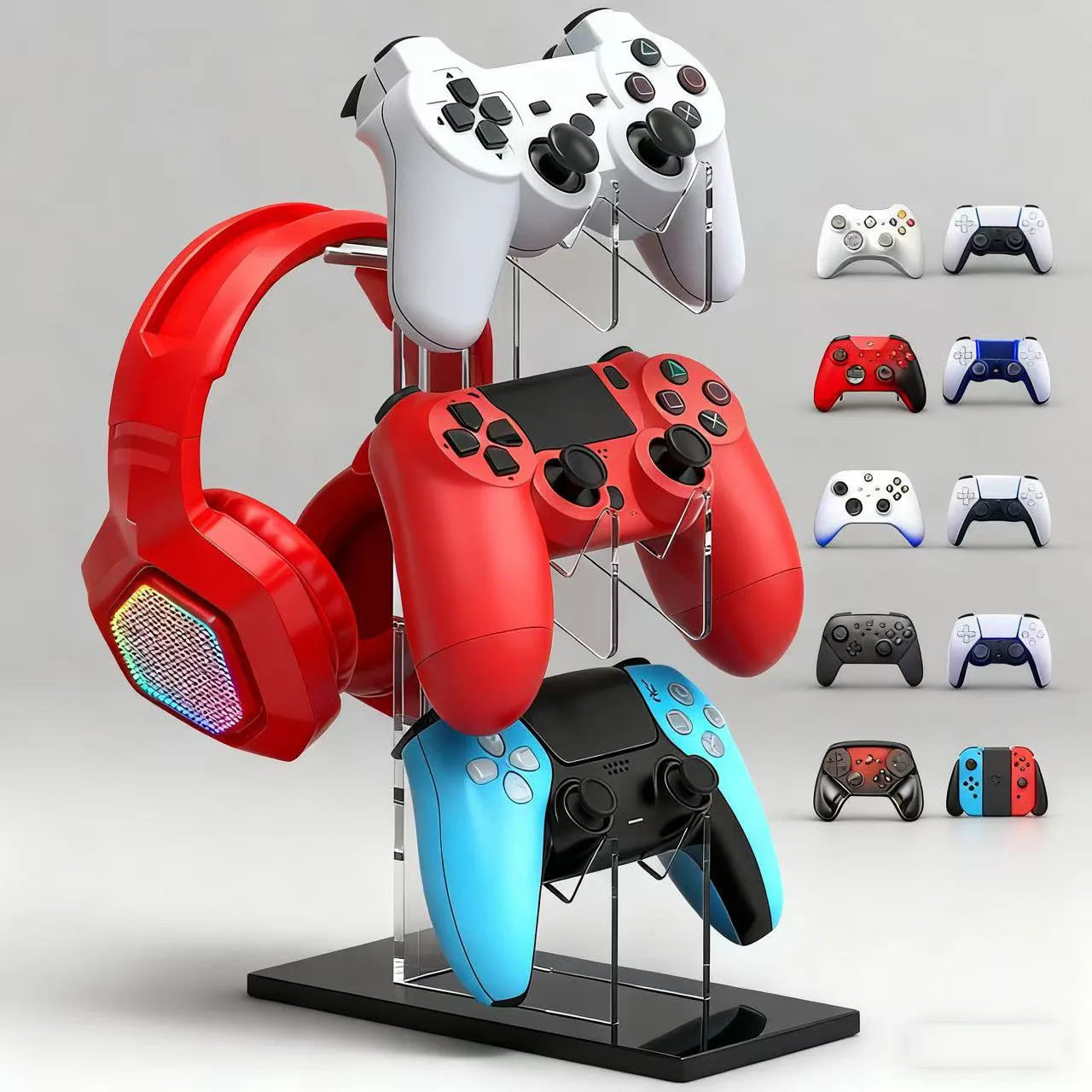 Universal 2/3 Tier Controller Holder and Headset Stand for PS4 PS5 XBOX ONE SWITCH, Controller Stand Gaming Accessories