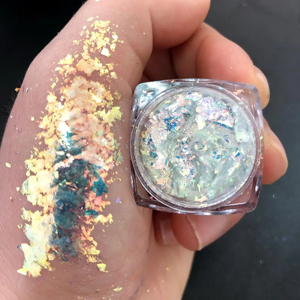 Sparkly Chameleon Nail Opal Flakes Magic Mirror Aurora Thick Nail Sequins Pigment Eye shadow Colorshift Mermaid Nail Chrome Dust
