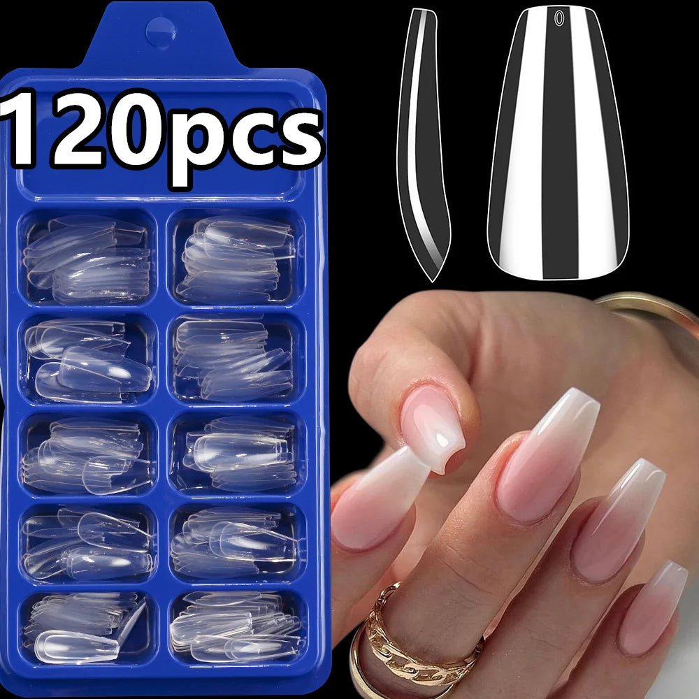 100/120pcs Pink White Press On Nails Medium Trapezoid Acrylic False Nails Full Artificial Fingernails Extension Fake Nail Tips
