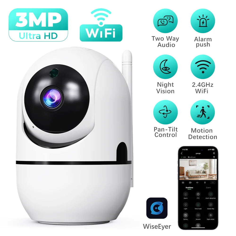 3MP WiFi IP Camera Pan-Tilt Home Security Camera 2.4GHz WiFi Two Way Audio Motion Detection Night Vision Alarm Push Surveillance