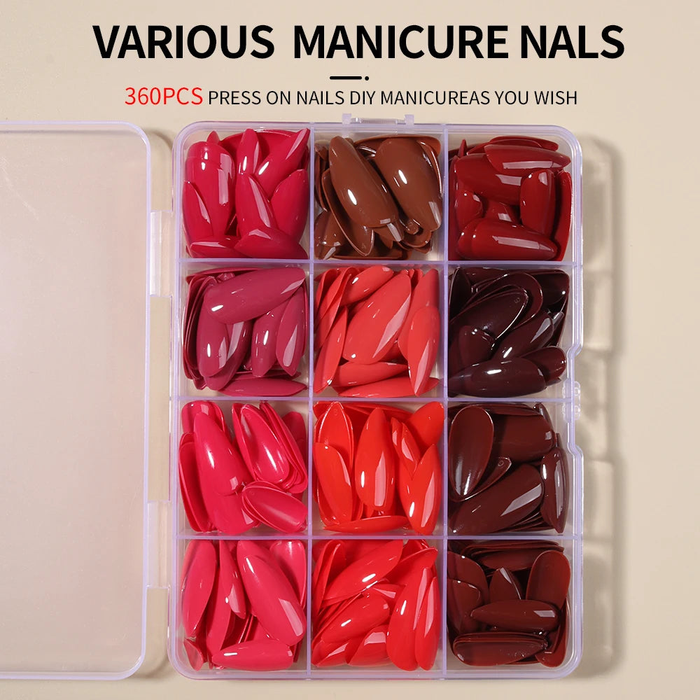 360pcs(12mixed ) Long almond Nude color nail Tip Press On Nails Medium, Macaron candy color Fit Perfectly design Acrylic False N