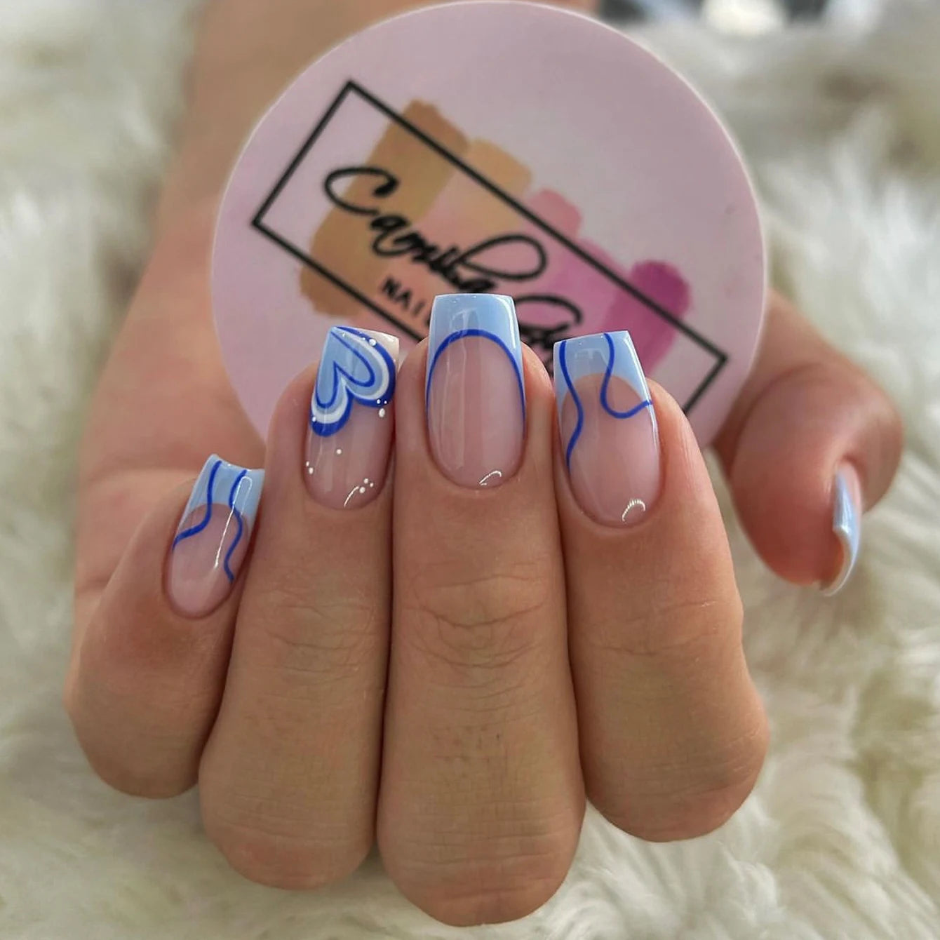 24PCS White French-Edge Rectangular False Nails With Heart And Star Designs, Reusable Acrylic False Nails