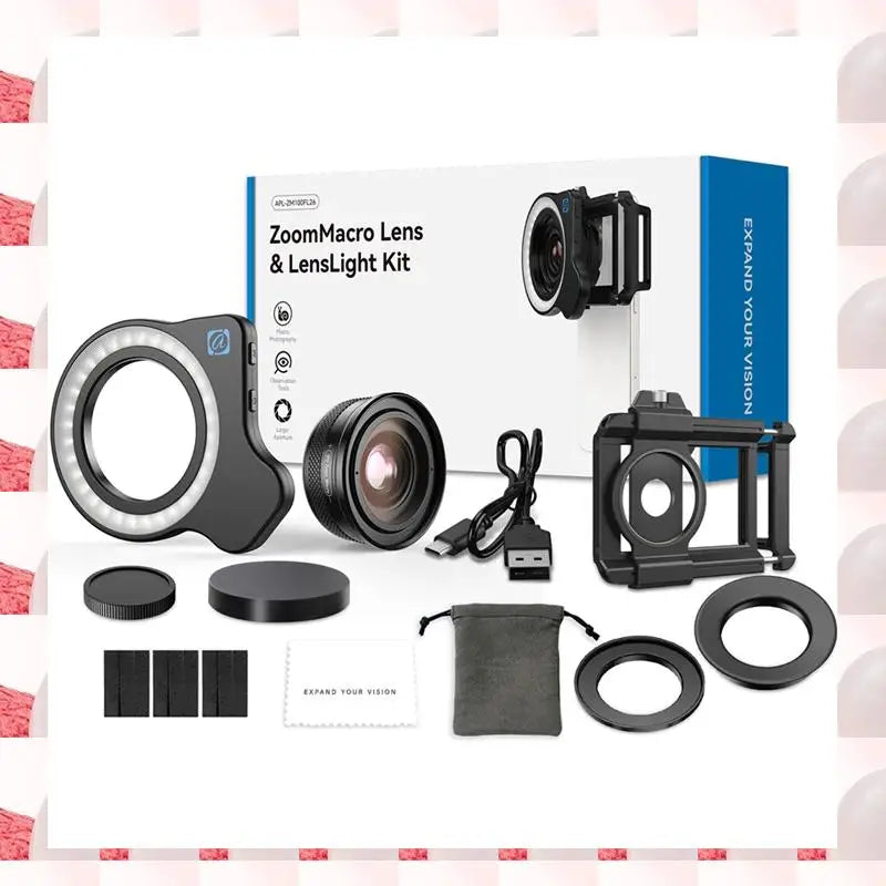 ABGN 10-20X Zoom Macro Lens With LED Fill Light Universal Clamp HD Camera Lens Kit For Iphone Smartphones