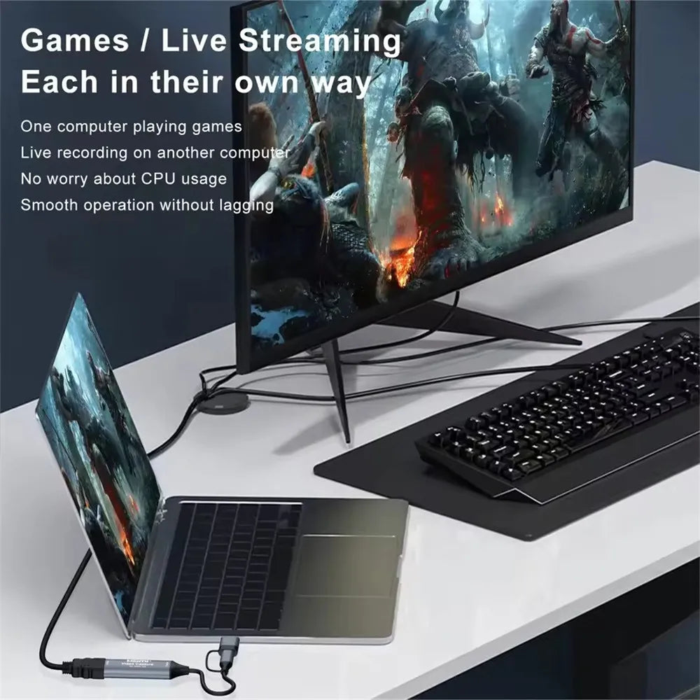 2 in 1 USB 3.0 Video Capture Card 4K HDMI-compatible to USB 2.0 Type-C Game Grabber Record For Switch Xbox PS5/4 Live Broadcast