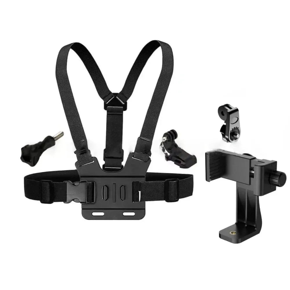 1 Set Adjustable Phone Clip Holder With Chest Strap Fixation Bracket for Sport Camera Mobile Phone Camera Black Holder Accessory