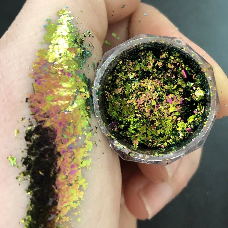 Sparkly Chameleon Nail Opal Flakes Magic Mirror Aurora Thick Nail Sequins Pigment Eye shadow Colorshift Mermaid Nail Chrome Dust