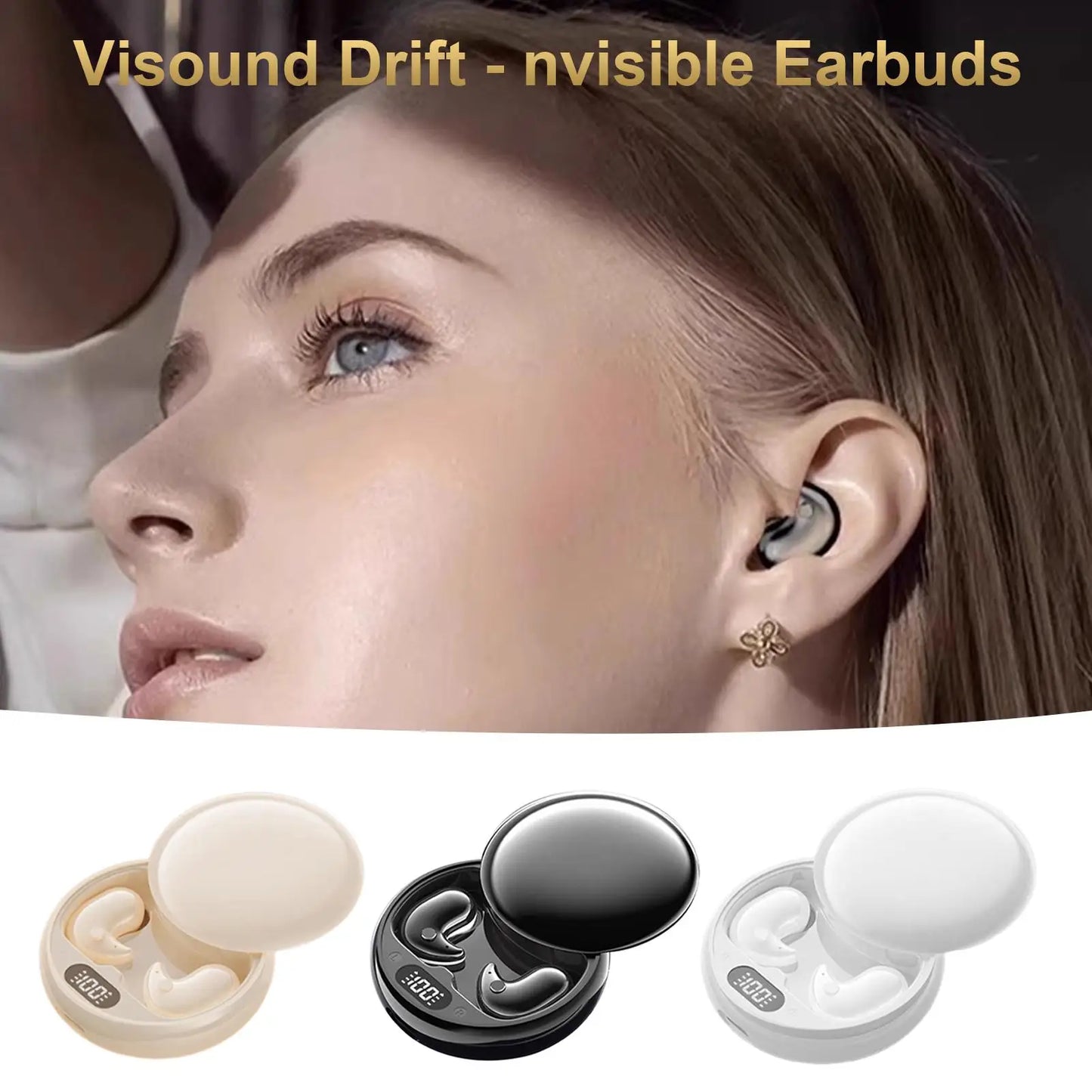 Wireless Earbuds Small Earbuds Invisible Headphones For Sleeping Rechargeable Ear Buds LED Display Earplug For Men Women Call