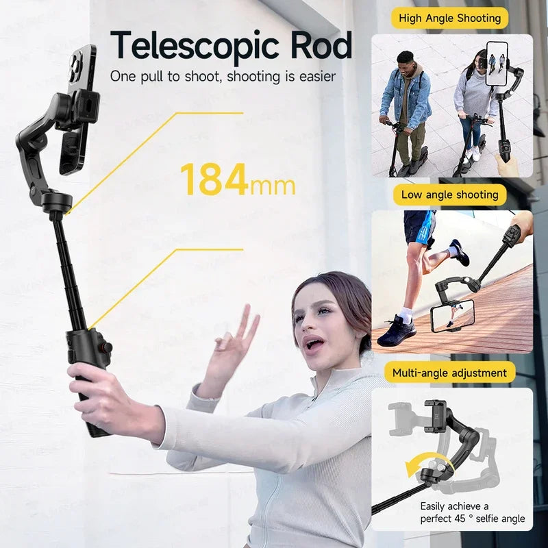 M06 AI Tracking Handheld Gimbal Stabilizer with Fill Light Wireless Lavalier Microphone for iPhone Phone Telescopic Rod