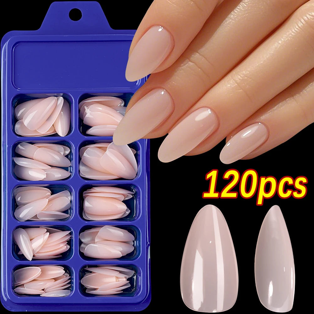 100/120pcs Pink White Press On Nails Medium Trapezoid Acrylic False Nails Full Artificial Fingernails Extension Fake Nail Tips