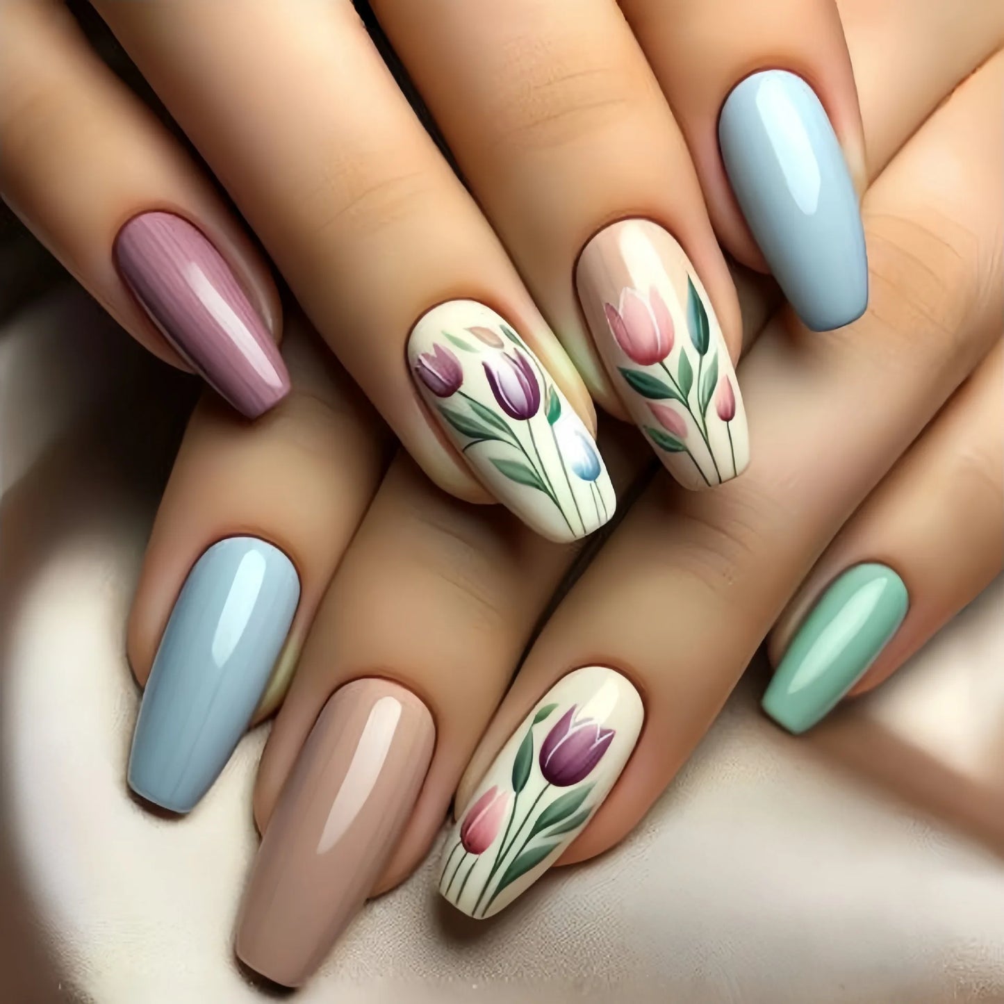 24pcs Pink Full Cover Nail Sets with Love Pattern Design False Nails Ballet Fake Nail Simple Mid-length Square Press on Nails