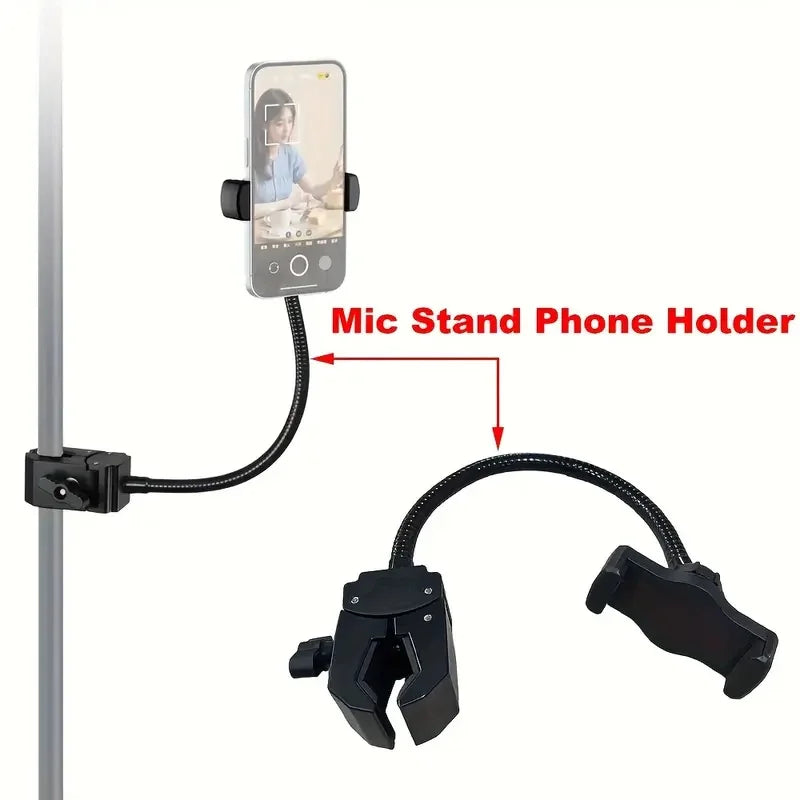 Flexible Adjustable Mic Stand Phone Holder with Gooseneck Clamp for Most Smartphones,Ideal for Recording & Live Streaming