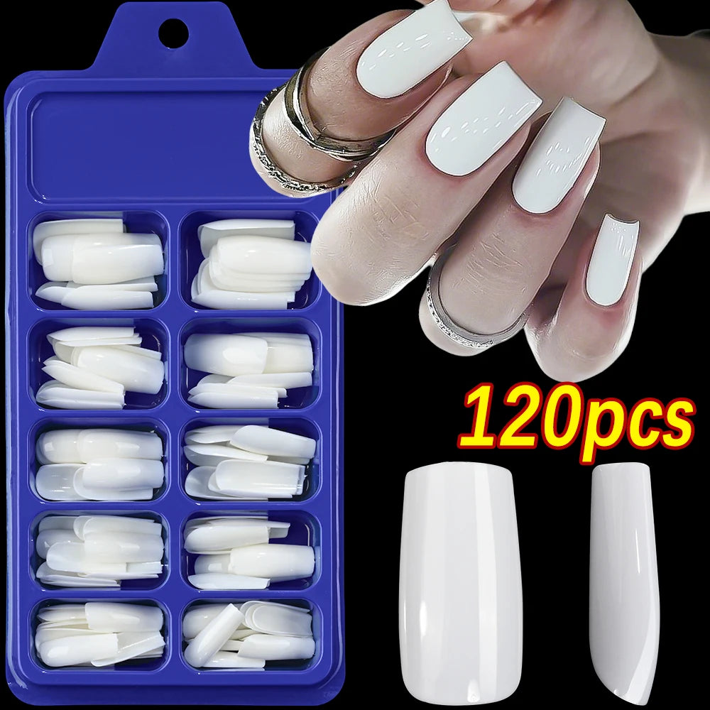 100/120pcs Pink White Press On Nails Medium Trapezoid Acrylic False Nails Full Artificial Fingernails Extension Fake Nail Tips