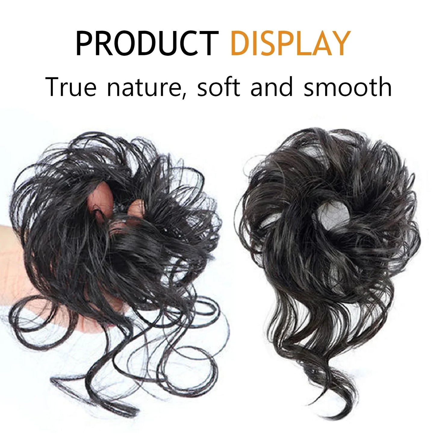 Synthetic Messy Fluffy Hair Bun Tousled Hairpiece Elastic Band Chignon Scrunchie Ponytail Extensions Hair Bow for women 편발