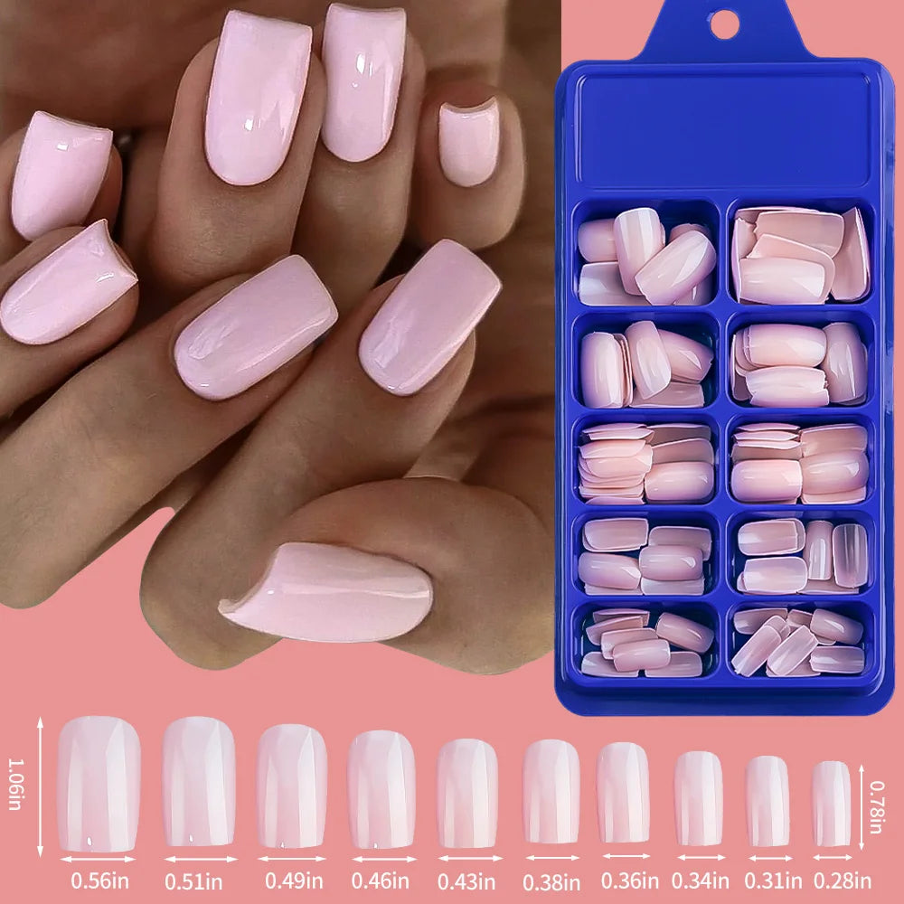 100/120pcs Pink White Press On Nails Medium Trapezoid Acrylic False Nails Full Artificial Fingernails Extension Fake Nail Tips