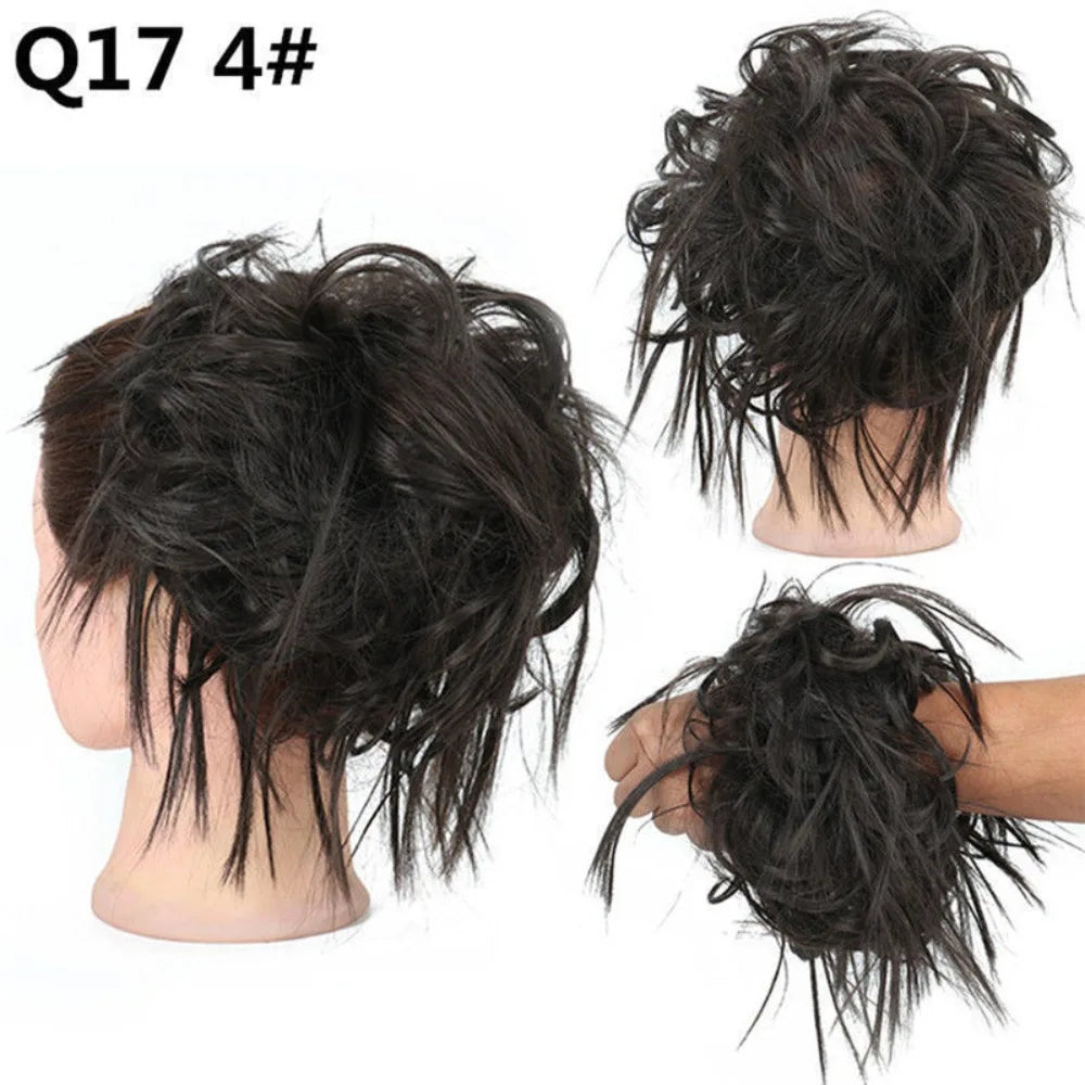 Synthetic Messy Hair Bun Updo Extensions Adjustable Size Ponytail Hairpieces With Elastic Rubber Band Hair Extensions Scrunchies