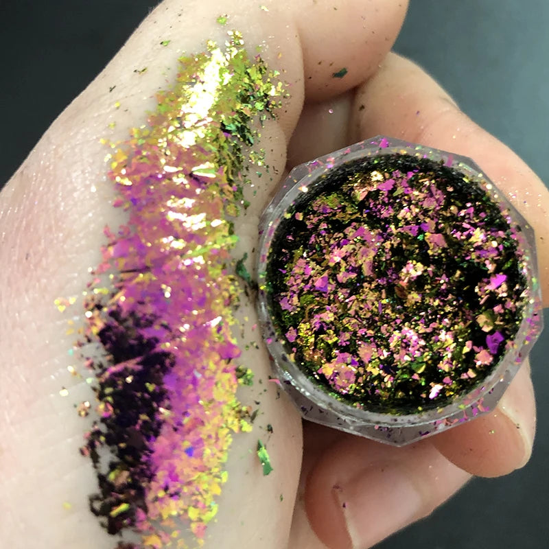 Sparkly Chameleon Nail Opal Flakes Magic Mirror Aurora Thick Nail Sequins Pigment Eye shadow Colorshift Mermaid Nail Chrome Dust