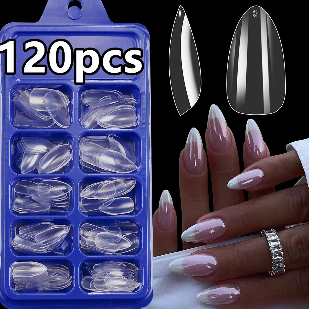 100/120pcs Pink White Press On Nails Medium Trapezoid Acrylic False Nails Full Artificial Fingernails Extension Fake Nail Tips