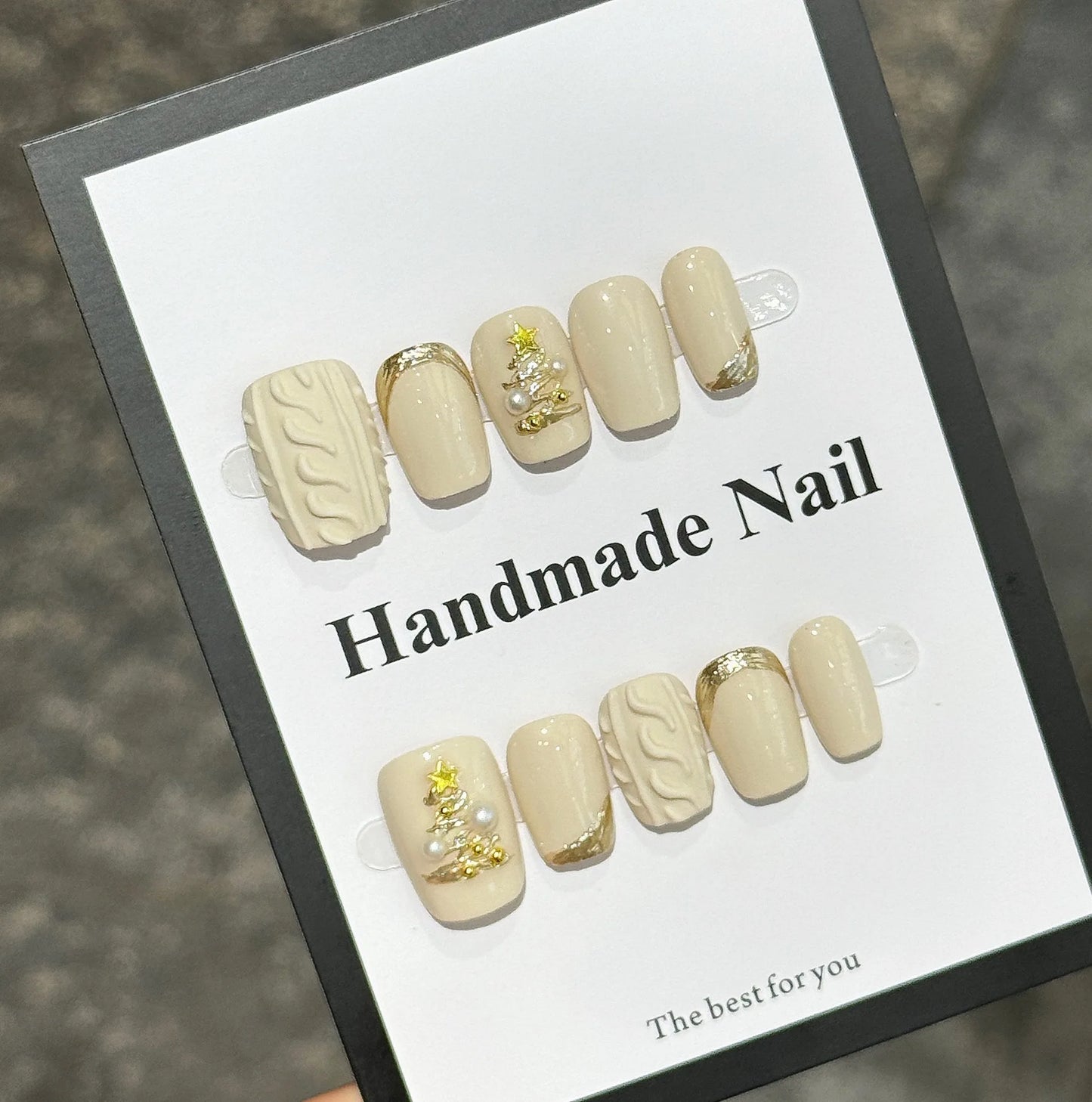 10Pcs Christmas Party Short Square Ballet Nail Tips Art Snowflake Rhinestone Pearl Designs Reusable Nail Stickers Acrylic Nails