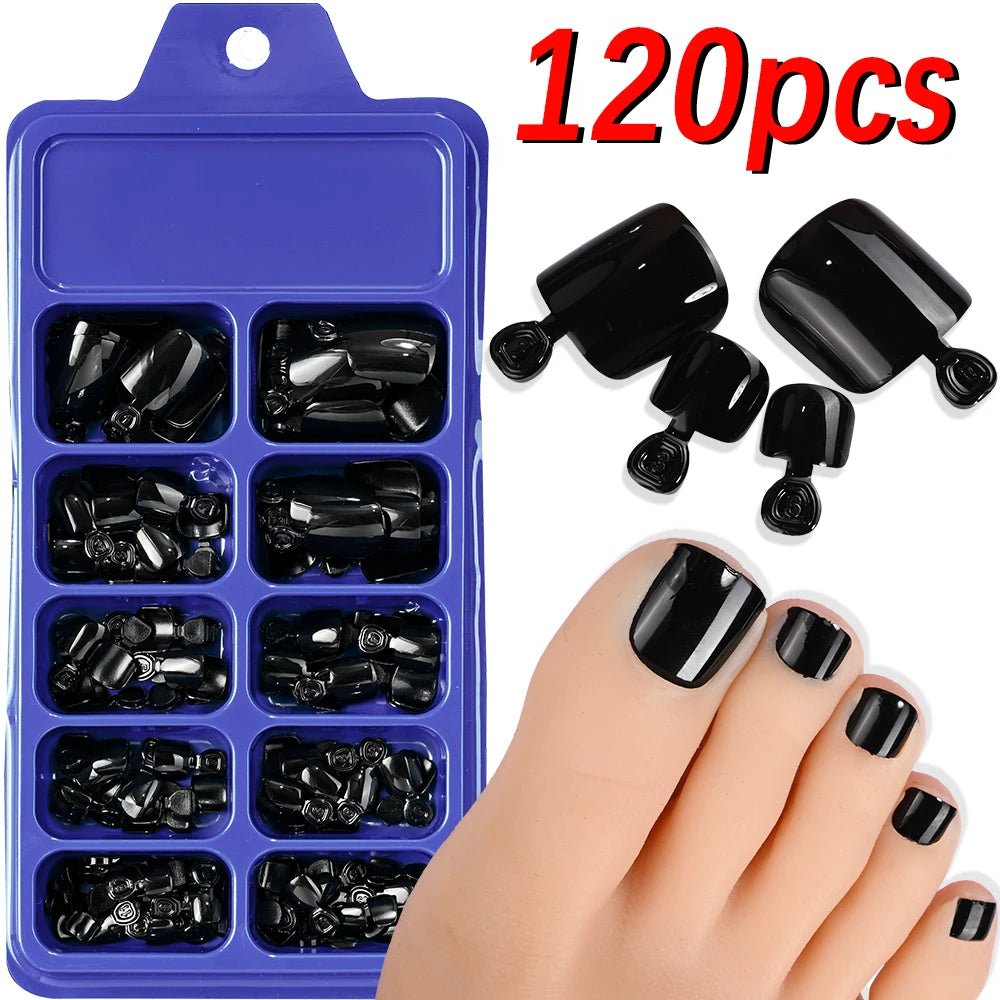 120pcs Square ToeNail Tips - Short French Tip Press On Toenails Pink Soft Gel Toe Nail Tips Full Cover Fake Toe Nail Extensions