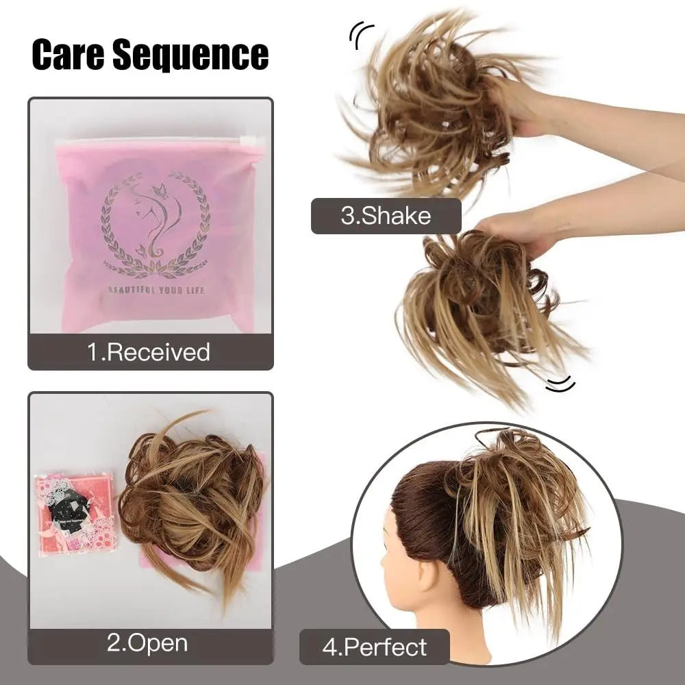 Synthetic Messy Hair Bun Updo Extensions Adjustable Size Ponytail Hairpieces With Elastic Rubber Band Hair Extensions Scrunchies