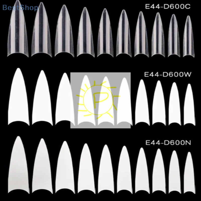 600pcs Stiletto False Nails Press On Acrylic Nail French Half Cover Gel Tips Fake Tips Manicure Supplies DIY Extension Tools