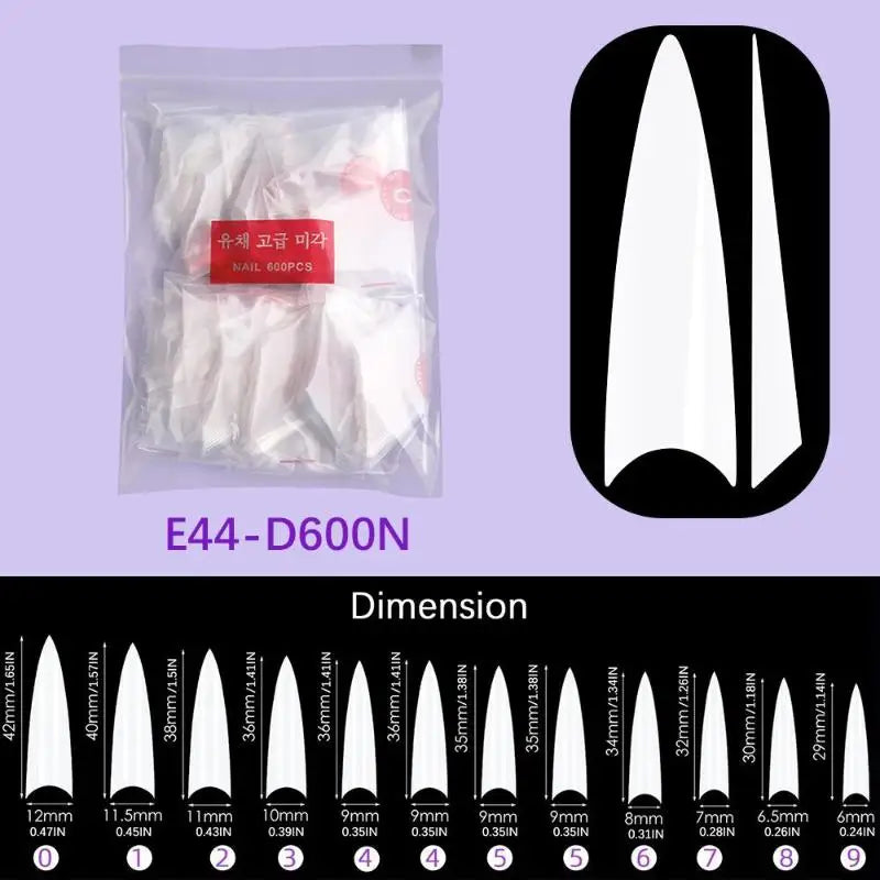 600pcs Stiletto False Nails Press On Acrylic Nail French Half Cover Gel Tips Fake Tips Manicure Supplies DIY Extension Tools