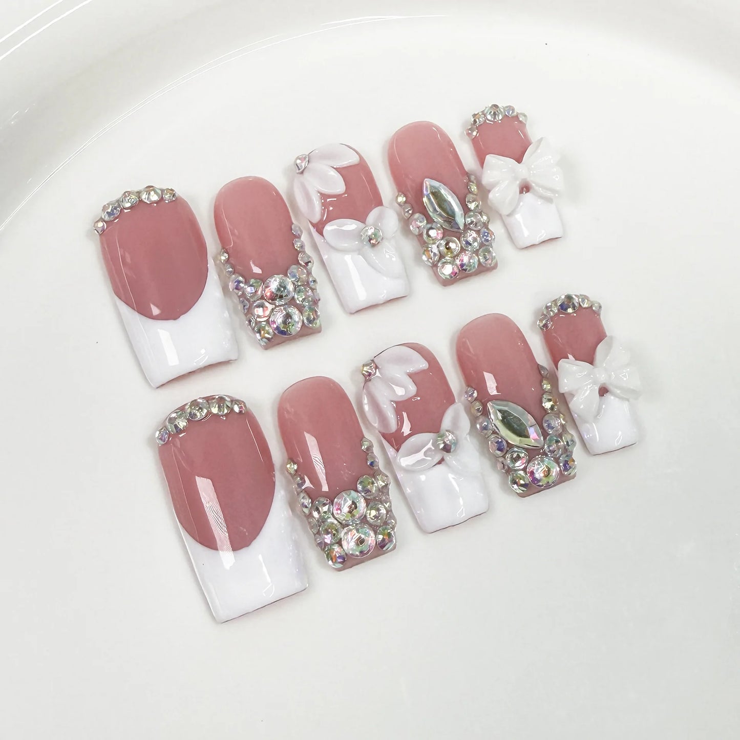 10Pcs Pink Simple Coffin Press on Nails Handmade French Ballet Mid-length Fake Nail Artificial Acrylic Fashion Wearable Nail Art