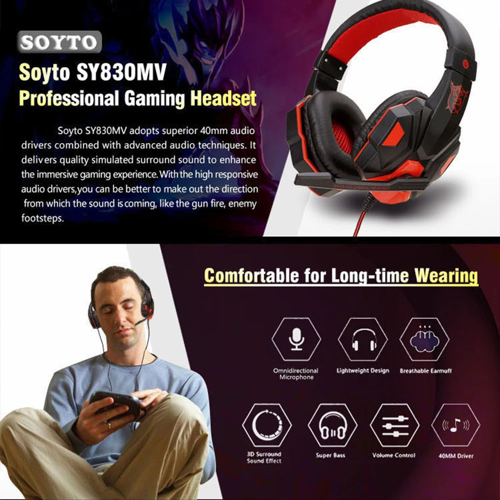 Wired Gaming Headphones With LED Light Noise-cancelling Gamer Headset With Microphone for PC Computer Laptop For PS4 PS5 Xbox