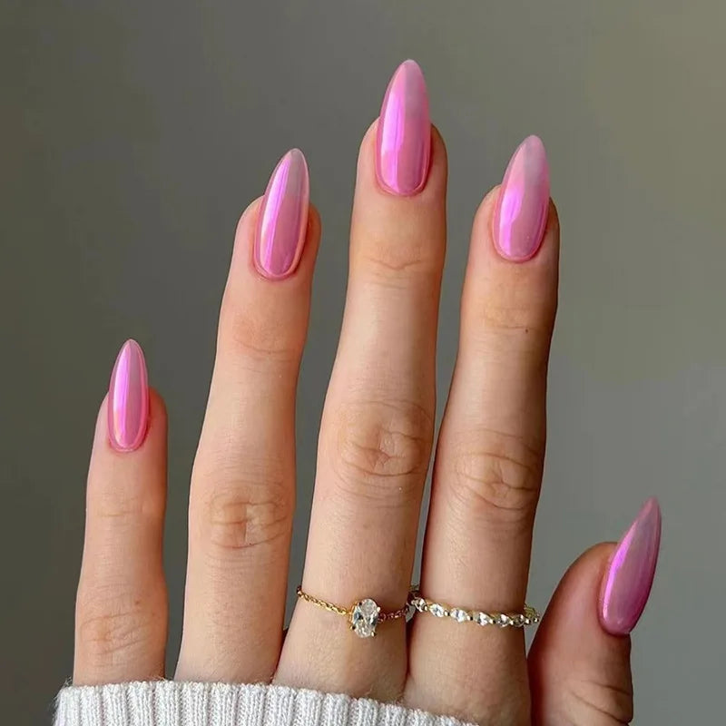 24Pcs White Almond False Nails Full Cover Nail Tips Simple Solid Color Wearable Press on Nails Short Round Head Fake Nails Set