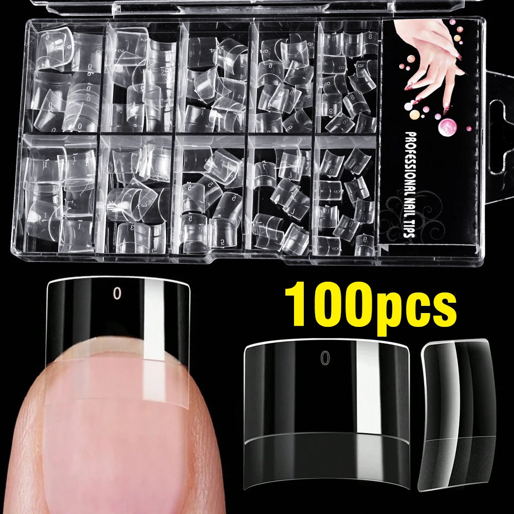 100/120pcs Pink White Press On Nails Medium Trapezoid Acrylic False Nails Full Artificial Fingernails Extension Fake Nail Tips