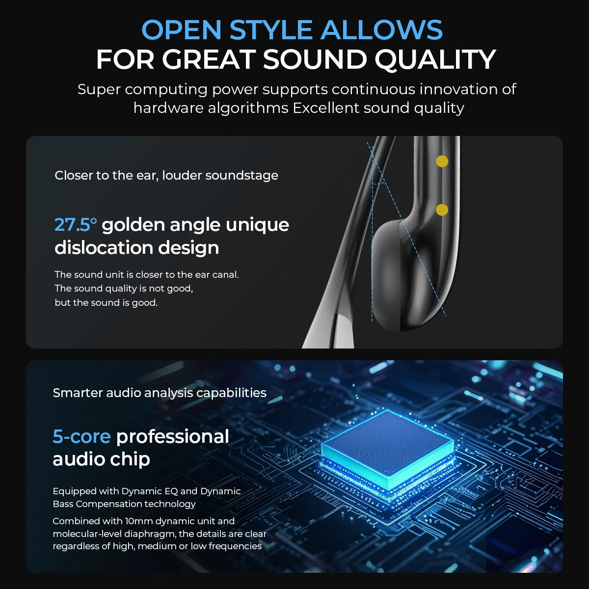 Open-ear Bluetooth Headphones HTC 30 Hrs Playback Wireless Earphones Noise Canceling Earbuds Clear Sound Quality for Music Sport