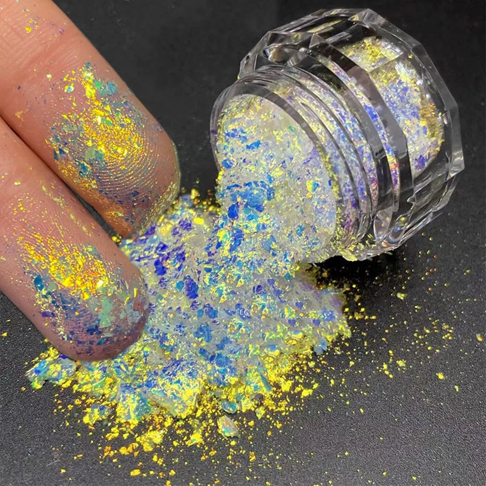 Sparkly Chameleon Nail Opal Flakes Magic Mirror Aurora Thick Nail Sequins Pigment Eye shadow Colorshift Mermaid Nail Chrome Dust