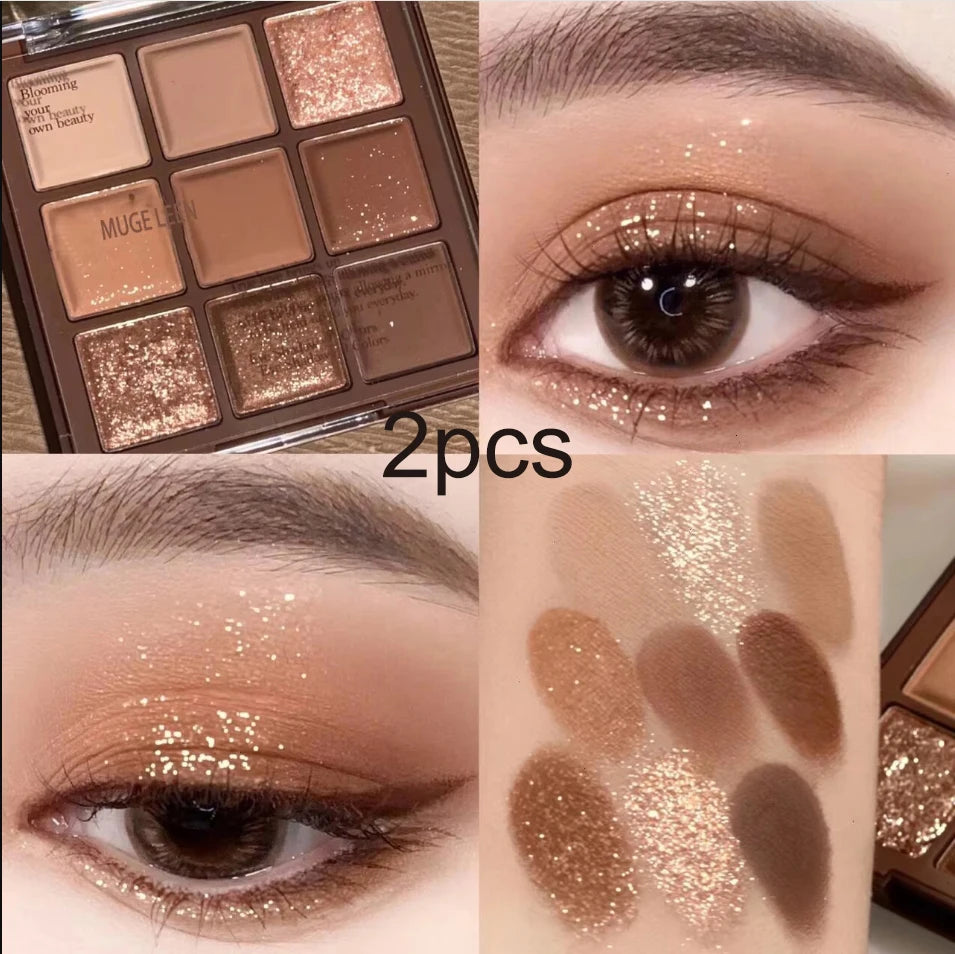 Nine-color chocolate eye shadow plate earth color pearlescent matte glitter fine without makeup