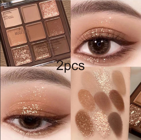Nine-color chocolate eye shadow plate earth color pearlescent matte glitter fine without makeup
