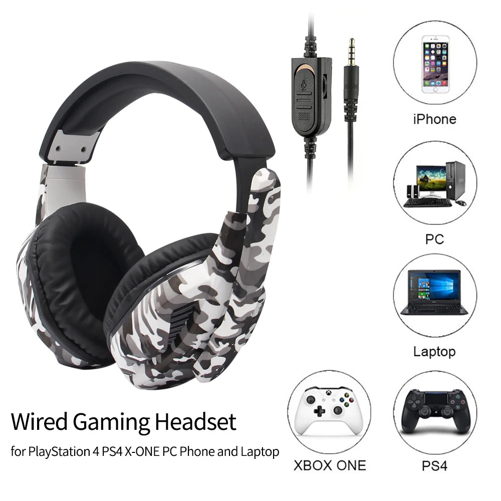 Camouflage Gaming Headset 3.5mm Aux Cool Gamer Headphones for PS4 PS3 Xbox Switch Stereo Head-mounted Computer Headsets Gift