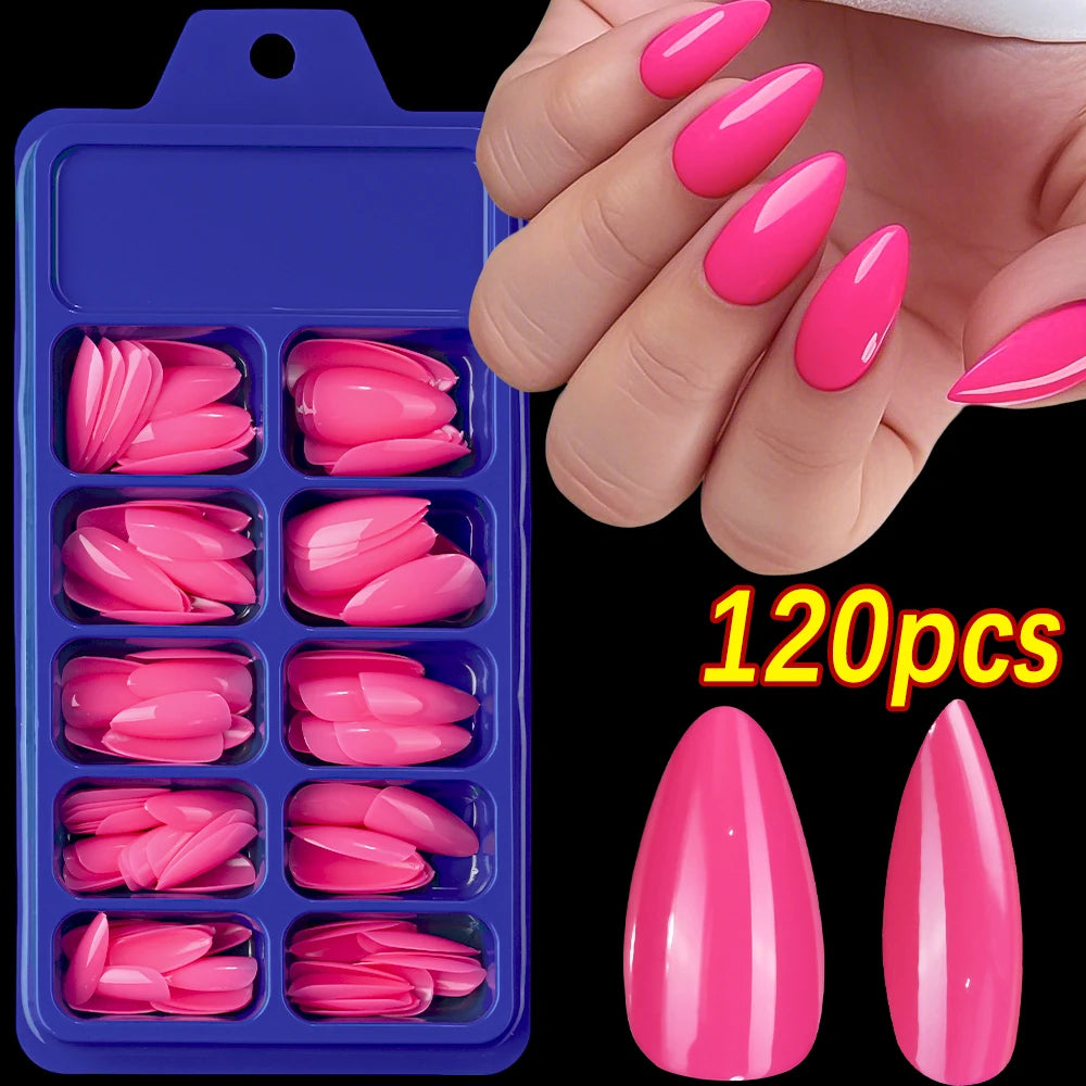 100/120pcs Pink White Press On Nails Medium Trapezoid Acrylic False Nails Full Artificial Fingernails Extension Fake Nail Tips