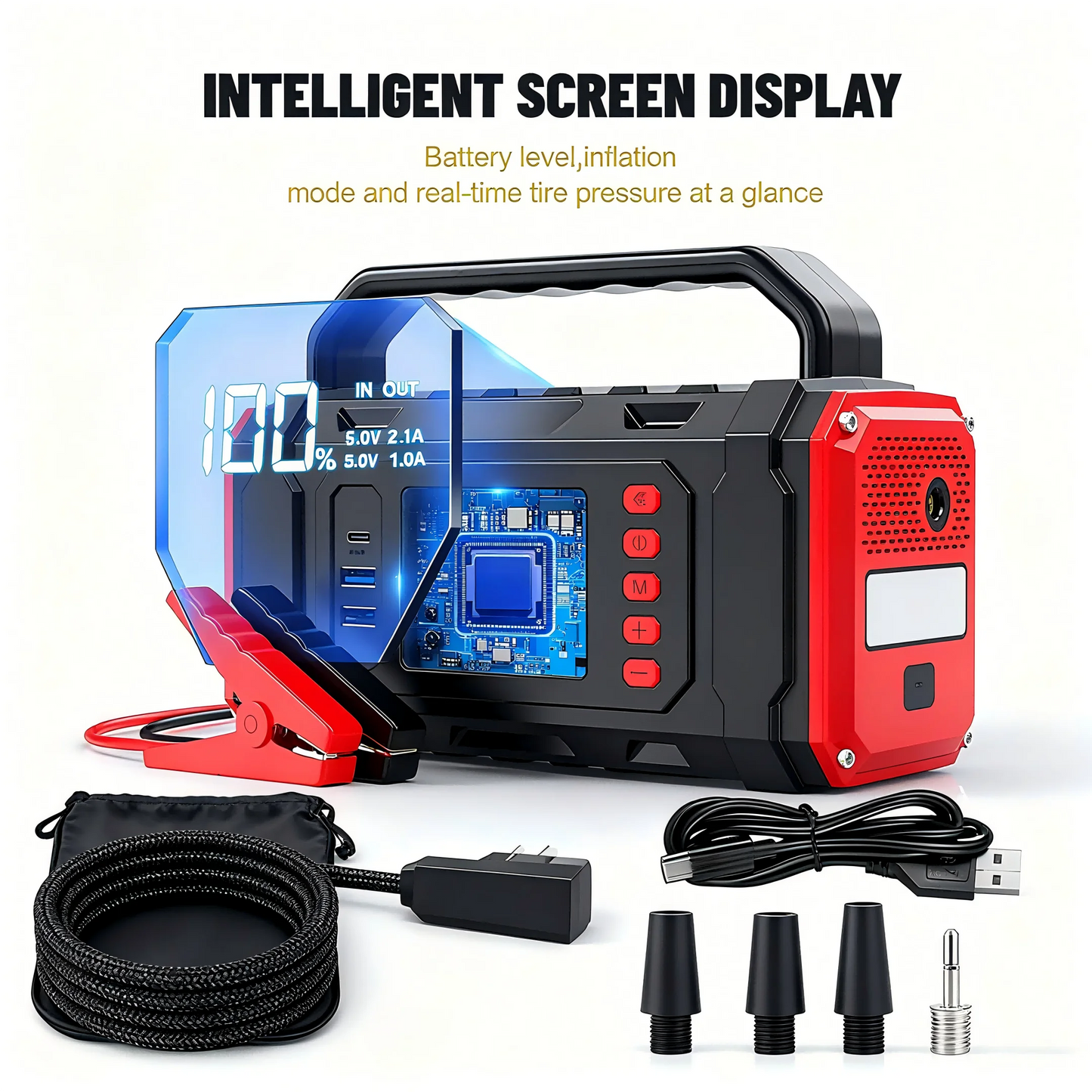 Portable Car Jump Starter Battery LED Light Emergency Tool Kit Power Bank Tire Inflator Lithium Booster for Trucks Starters