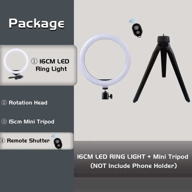 Creator Ring Light Kit with 3 Colors (Tripod + Phone Holder + USB Remote)