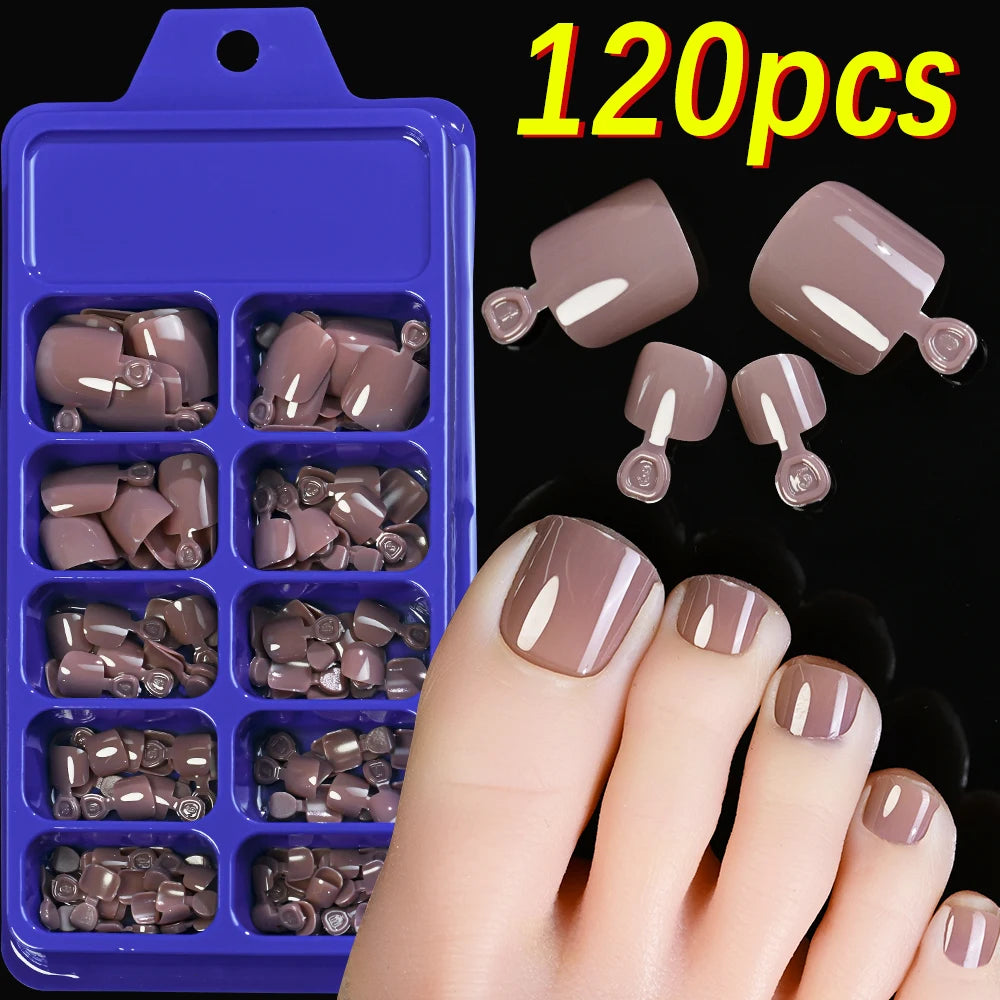 120pcs Square ToeNail Tips - Short French Tip Press On Toenails Pink Soft Gel Toe Nail Tips Full Cover Fake Toe Nail Extensions
