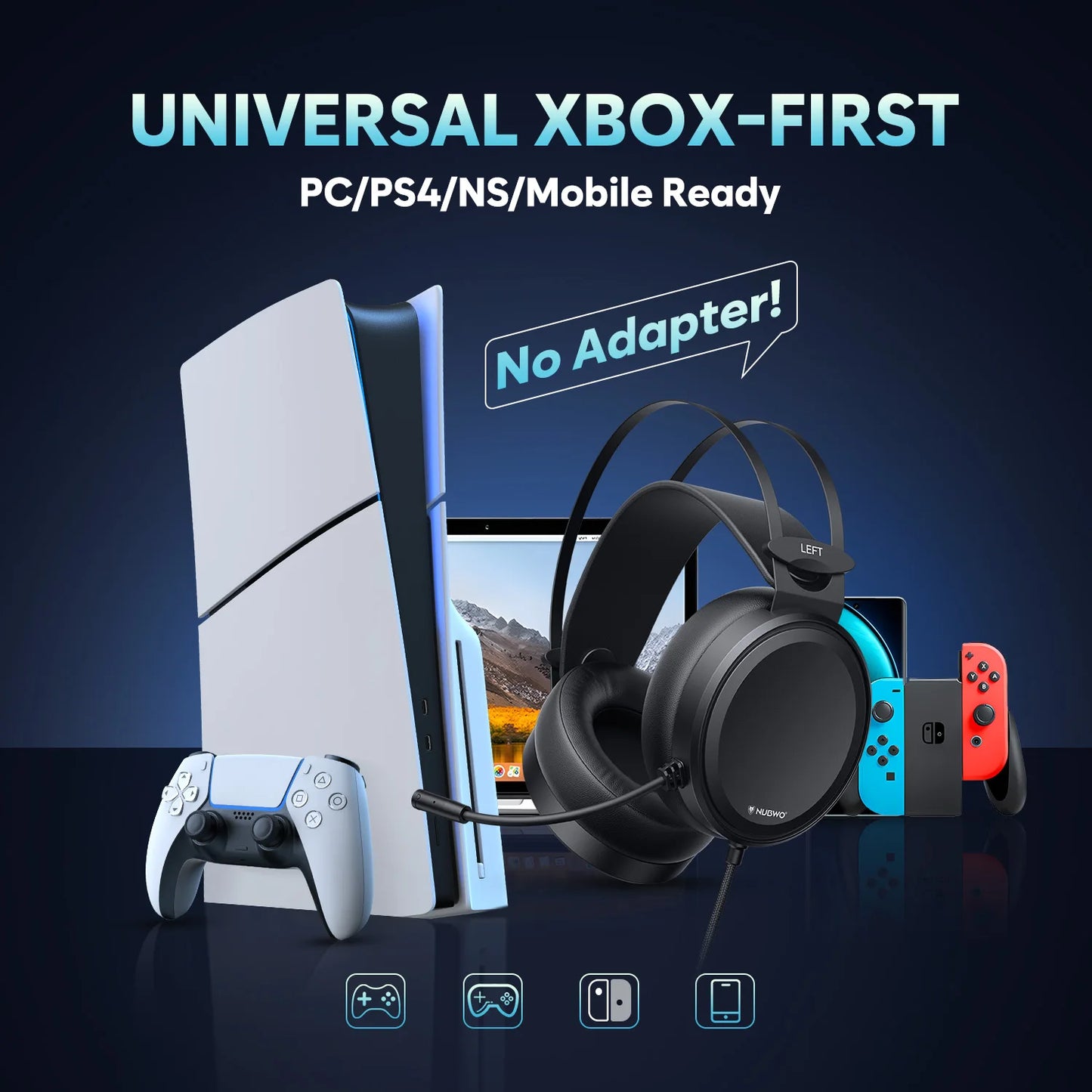 NUBWO Wired Over Ear Gaming Headphones with Noise Canceling Mic N7 Headsets Gamer PS4 Xbox One Stereo Headset for PC/MAC/PS4/PS5