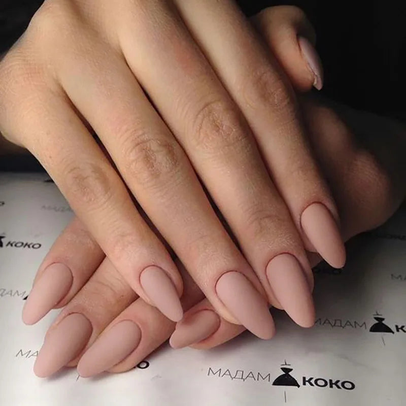 24Pcs White Almond False Nails Full Cover Nail Tips Simple Solid Color Wearable Press on Nails Short Round Head Fake Nails Set