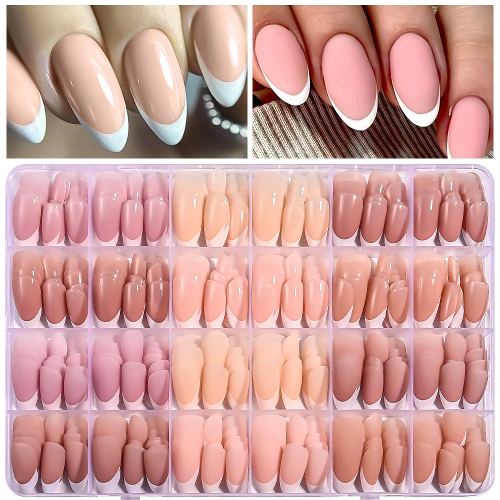 360Pcs/Box Pink Nude Almond French Fake Nails 12 Size Acrylic Soft Gel Tips Press on French Nails Full Cover Wearable False Nail