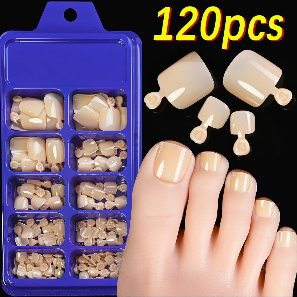 120pcs Square ToeNail Tips - Short French Tip Press On Toenails Pink Soft Gel Toe Nail Tips Full Cover Fake Toe Nail Extensions