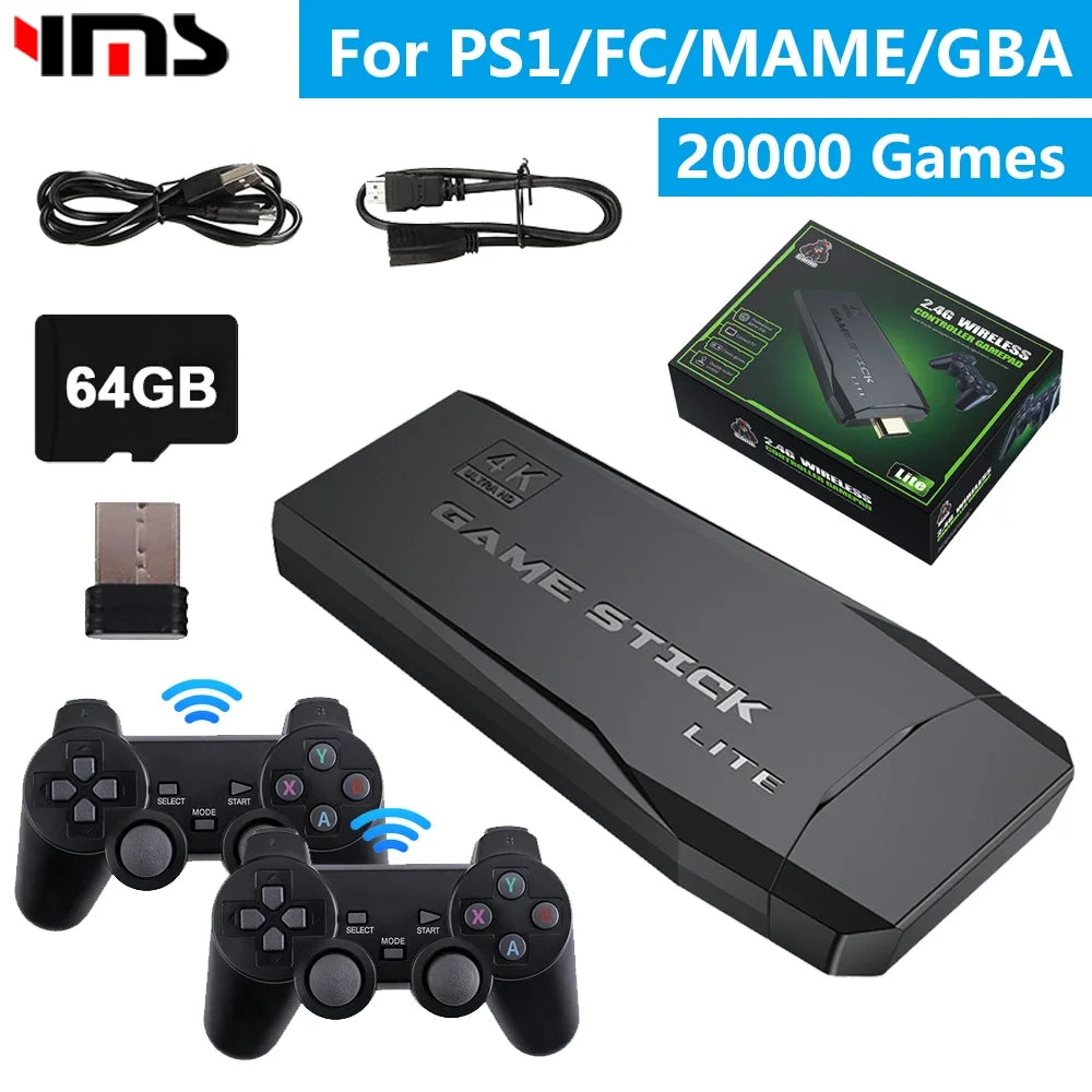 HD Video Game Console Built-in 20000 Retro Games TV Stick 2.4G Wireless Dual Controller Supports PS1/GBA Children Birthday Gift
