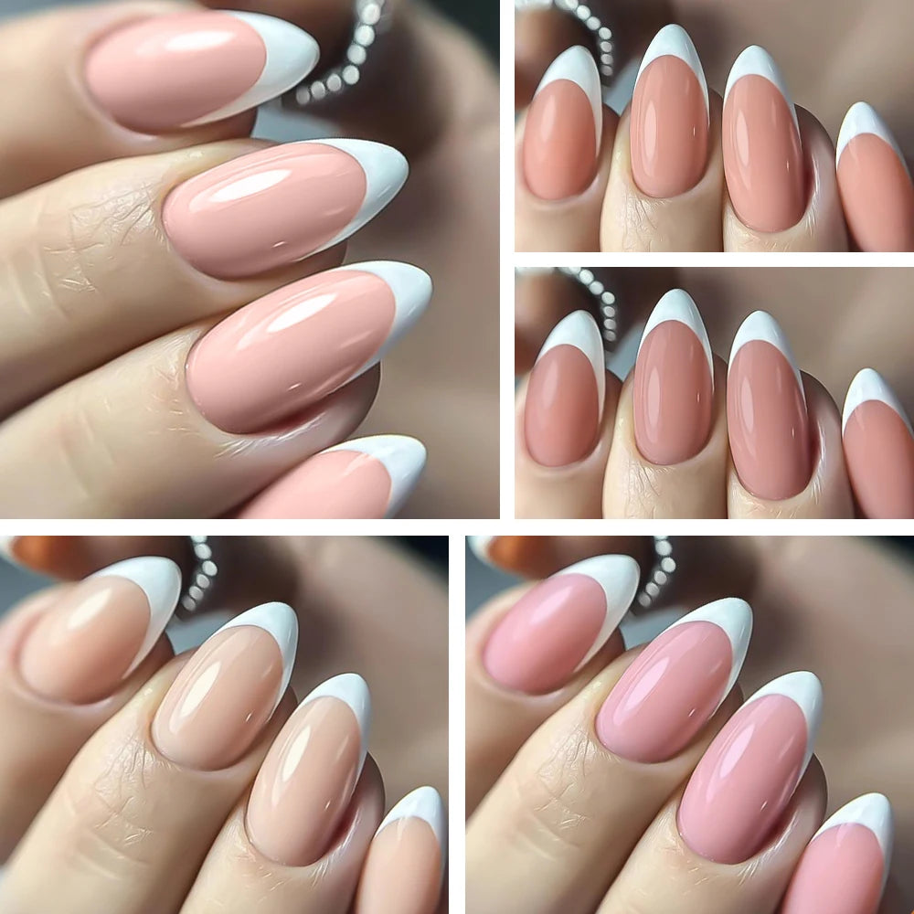 360Pcs/Box Pink Nude Almond French Fake Nails 12 Size Acrylic Soft Gel Tips Press on French Nails Full Cover Wearable False Nail
