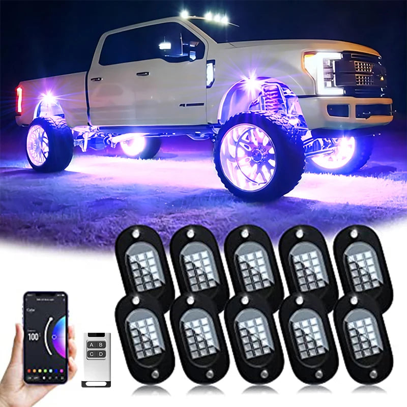Rock Lights Led 12V Chassis Lights Multicolor APP Control RGB Waterproof  Auto Lights Suv Underbody Lamp Car Underglow Led