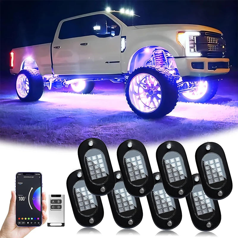 Rock Lights Led 12V Chassis Lights Multicolor APP Control RGB Waterproof  Auto Lights Suv Underbody Lamp Car Underglow Led